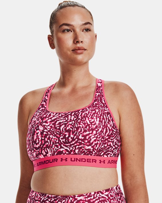 Women's Armour® Mid Crossback Printed Sports Bra, Pink, pdpMainDesktop image number 4